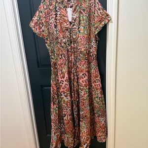 Floral Pink & Green Short-Sleeve Dress